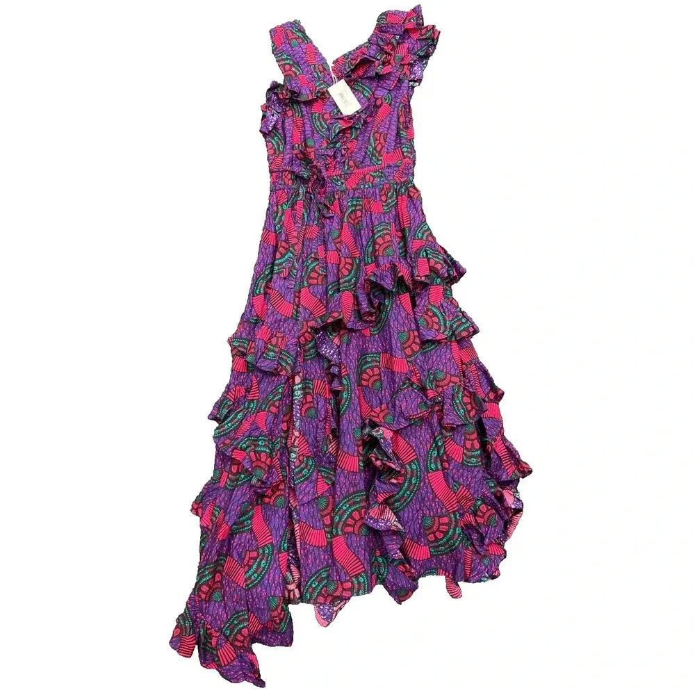NWT Ulla Johnson IMOGEN Purple Print Ruffle Asymmetrical Midi Dress Size… - Picture 12 of 16